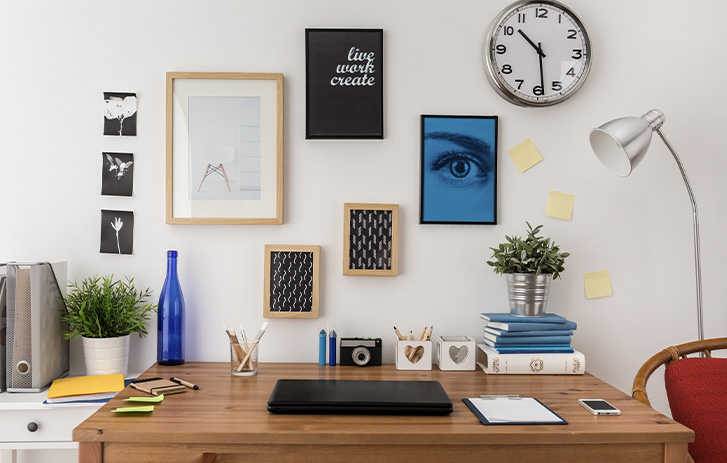 modern office with picture frames
